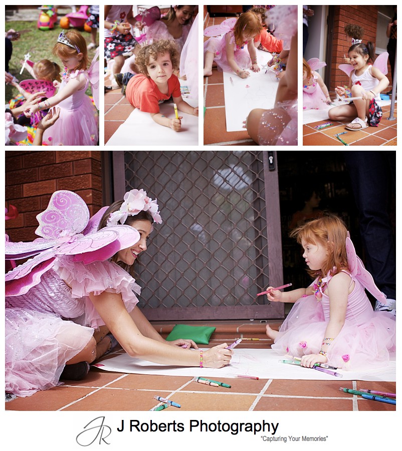 Fairy star drawing at little girls birthday party - sydney party photography